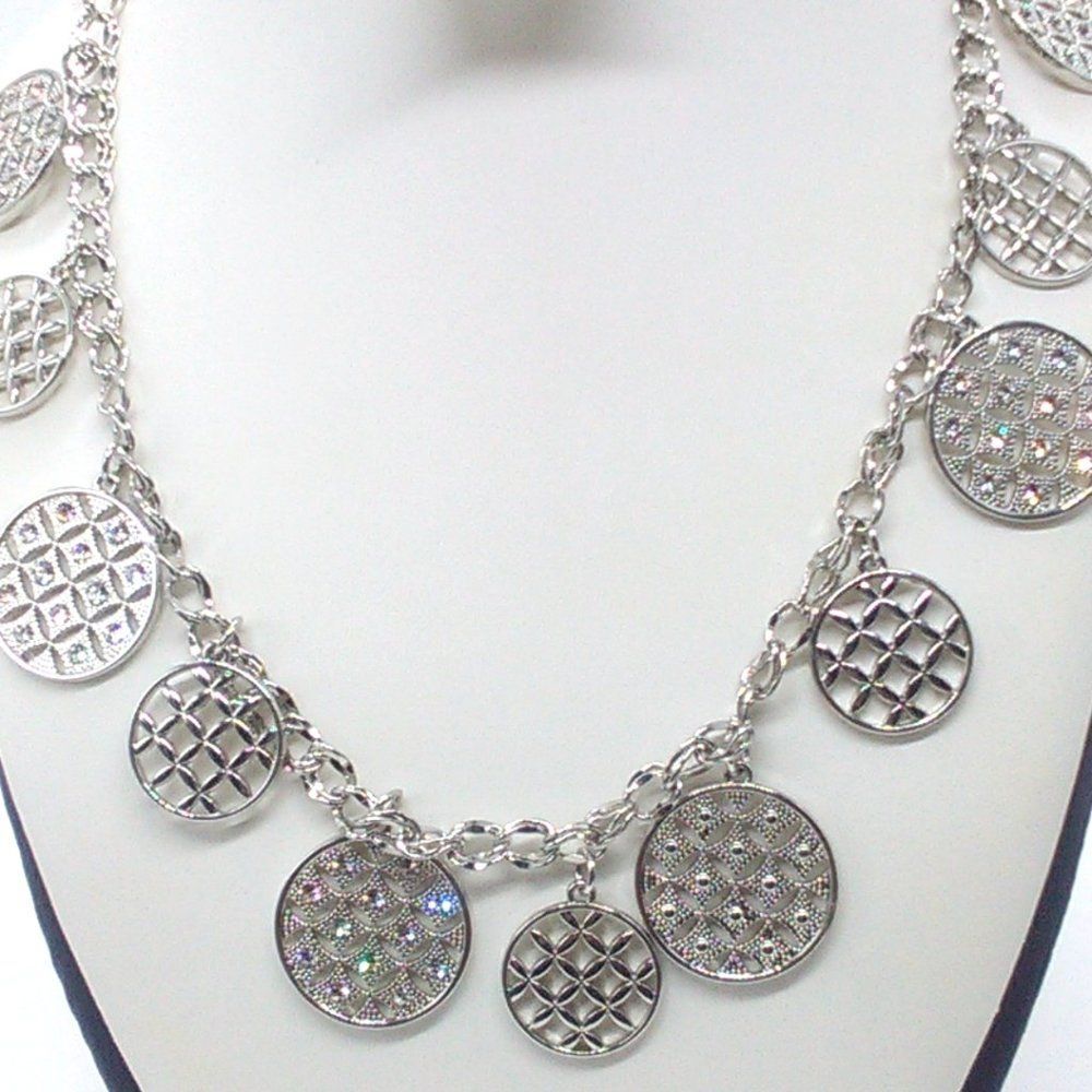 Charter Club Silver-tone Flat Waffle Disc AB Rhinestone Necklace